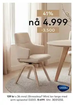 Skeidar Stressless Mint lav large med arm spisestol tilbud