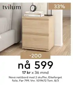 Skeidar Nova nattbord med 2 skuffer tilbud