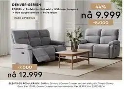 Skeidar Denver 2-seter recliner elektrisk tilbud