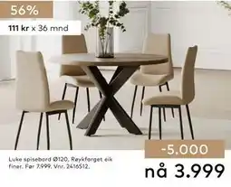 Skeidar Luke spisebord Ø120 tilbud