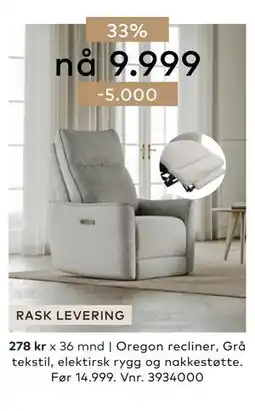 Skeidar Oregon recliner tilbud