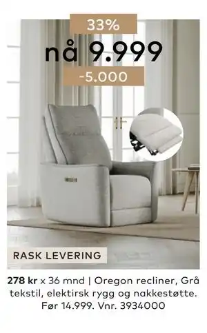 Skeidar Oregon recliner tilbud