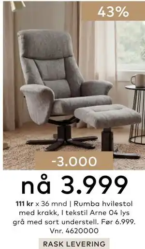 Skeidar Rumba hvilestol med krakk tilbud