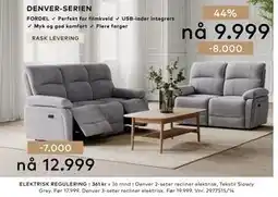 Skeidar Denver 3-seter recliner elektrisk tilbud