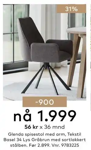 Skeidar Glenda spisestol med arm tilbud