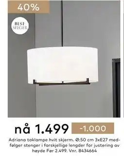 Skeidar Adriana taklampe hvit skjerm tilbud