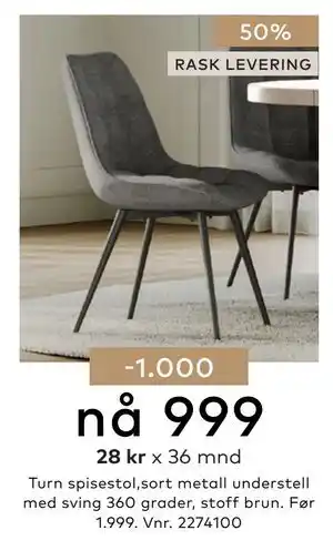 Skeidar Turn spisestol tilbud