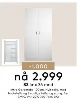 Skeidar Intro Garderobe 100cm tilbud