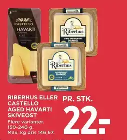 Meny Riberhus eller castello aged havarti skiveost tilbud
