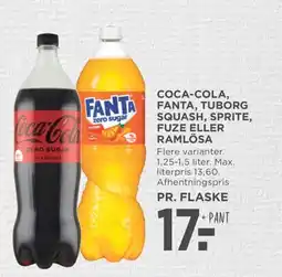 Meny Coca-cola, fanta, tuborg squash, sprite, fuze eller ramlösa tilbud