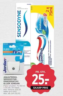 Meny Aquafresh, sensodyne, parodontax eller jordan tilbud