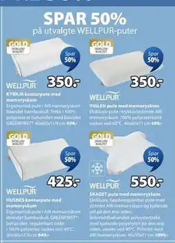 JYSK SPAR 50% på utvalgte WELLPUR-puter tilbud
