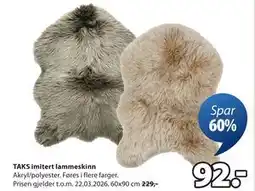 JYSK TAKS imitert lammeskinn tilbud