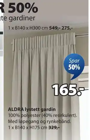 JYSK ALDRA lystett gardin tilbud