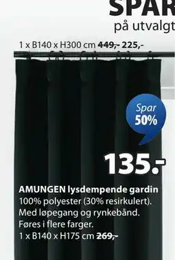 JYSK AMUNGEN lysdempende gardin tilbud