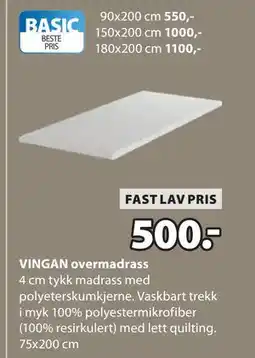 JYSK VINGAN overmadrass tilbud