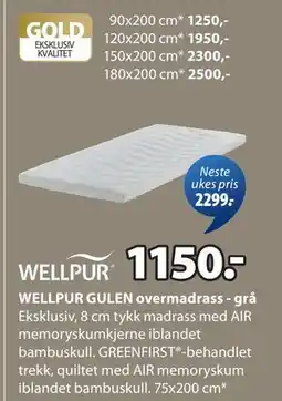 JYSK WELLPUR GULEN overmadrass - grå tilbud