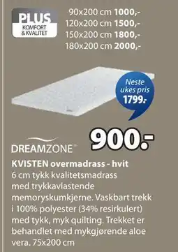 JYSK KVISTEN overmadrass - hvit tilbud