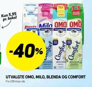 UTVALGTE OMO, MILO, BLENDA OG COMFORT