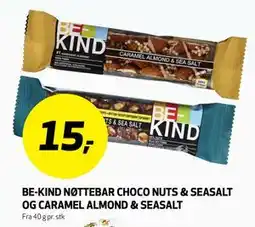 Bunnpris BE-KIND NØTTEBAR CHOCO NUTS & SEASALT OG CARAMEL ALMOND & SEASALT tilbud