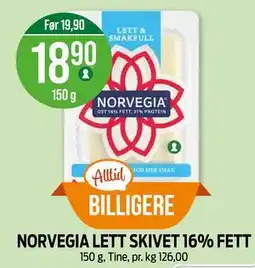 Kiwi NORVEGIA LETT SKIVET 16% FETT tilbud