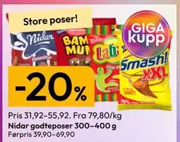 Gigaboks Nidar godteposer 300–400 g tilbud