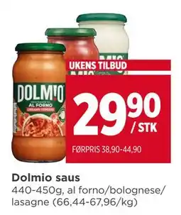 Meny Dolmio saus tilbud