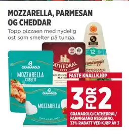 Meny MOZZARELLA, PARMESAN OG CHEDDAR tilbud