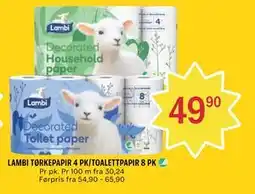 Coop Prix LAMBI TØRKEPAPIR 4 PK/TOALETTPAPIR 8 PK tilbud