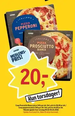 Coop Prix Coop Proscuttio Bianca pizza / Coop pepperoni pizza, Medlemspris tilbud