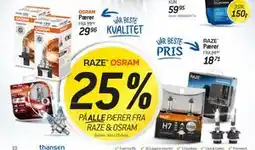 Thansen 25% PÅ ALLE PÆRER FRA RAZE & OSRAM tilbud