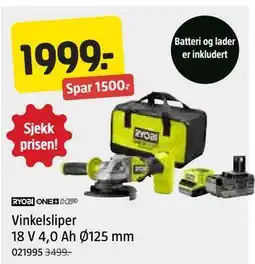 Jula Vinkelsliper 18 V 4,0 Ah Ø125 mm tilbud