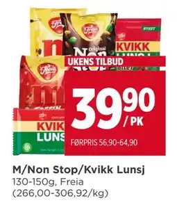 Meny M/Non Stop/Kvikk Lunsj tilbud