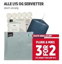 Meny ALLE LYS OG SERVIETTER tilbud