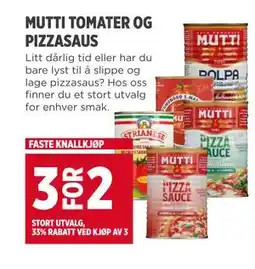 Meny MUTTI TOMATER OG PIZZASAUS tilbud
