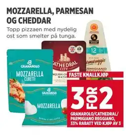 Meny MOZZARELLA, PARMESAN OG CHEDDAR tilbud