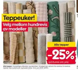 Rusta Alle tepper tilbud