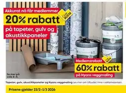 Rusta 20% rabatt på tapeter, gulv og akustikkpaneler tilbud