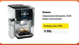 Skousen SIEMENS Fuldautomatisk kaffemaskine, EQ700 integral, Espressomaskin tilbud