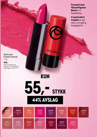 Oriflame OnColour Cream Lipstick tilbud