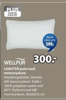 JYSK LIHESTEN pute med memoryskum tilbud