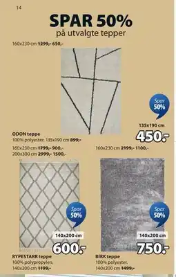 JYSK SPAR 50% på utvalgte tepper tilbud