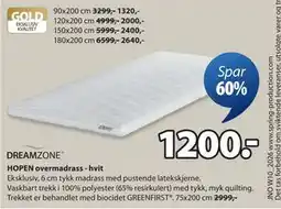 JYSK HOPEN overmadrass - hvit tilbud