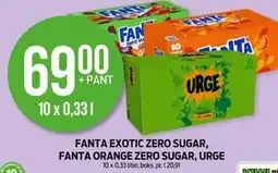 Kiwi FANTA EXOTIC ZERO SUGAR, FANTA ORANGE ZERO SUGAR, URGE tilbud
