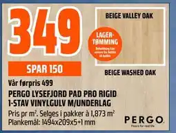 Obs Bygg PERGO LYSEFJORD PAD PRO RIGID 1-STAV VINYLGULV M/UNDERLAG tilbud