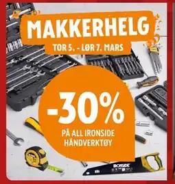 Byggmakker 30% PÅ ALL IRONSIDE HÅNDVERKTØY tilbud