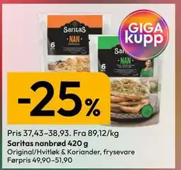 Gigaboks Saritas nanbrød 420 g tilbud