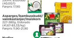 Meny Asparges/bambusskudd/ vannkastanjer/maiskorn tilbud