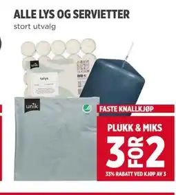 Meny ALLE LYS OG SERVIETTER tilbud