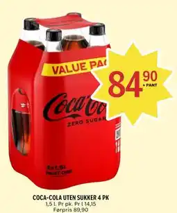 Coop Prix COCA-COLA UTEN SUKKER 4 PK tilbud